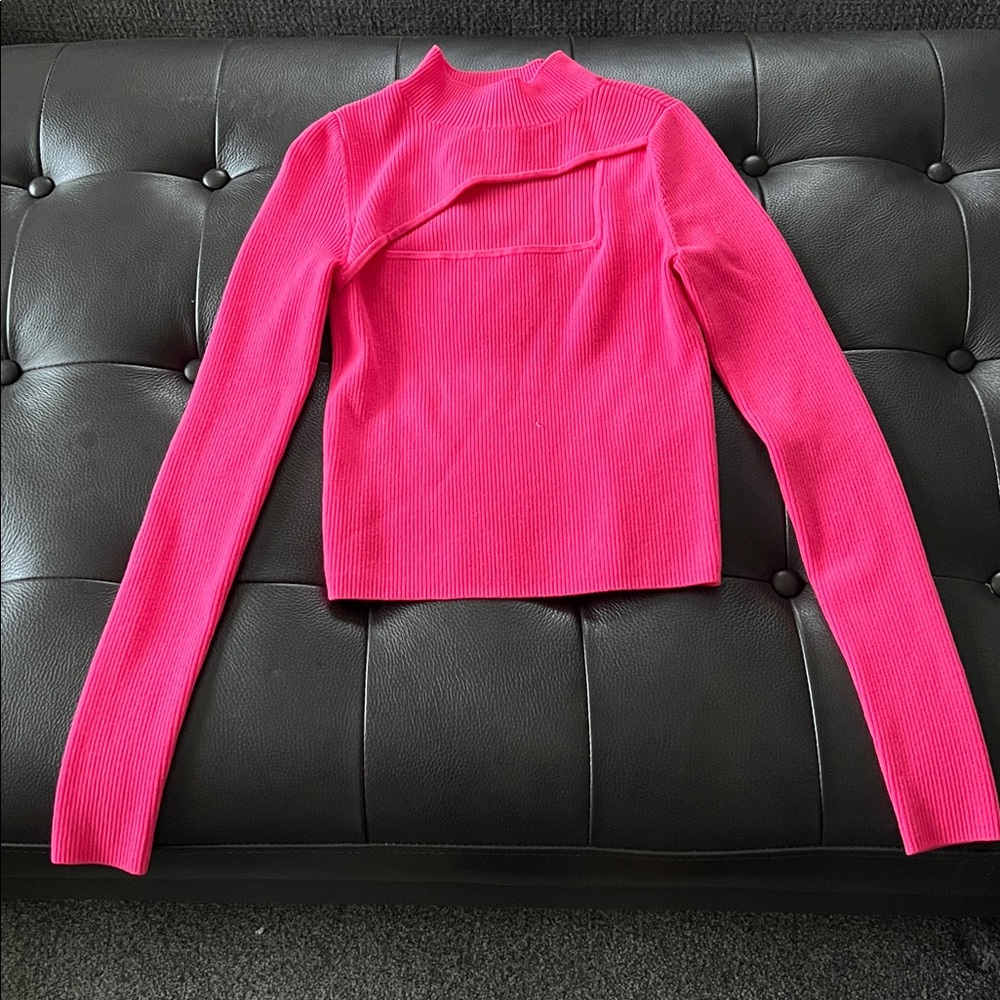 Bar III Pink Long Sleeve Knit Mock Neck Crop Top - Picture 2 of 6
